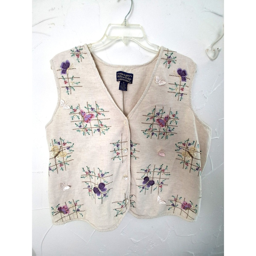 Willow Ridge Vintage Vest Embroidered Flowers And Butterflies Size 1X Cottage - Picture 2 of 8